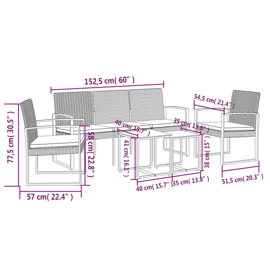 Set da Pranzo da Giardino 5 pz | Set Salotto da Giardino Nero con Cuscini in Rattan PP