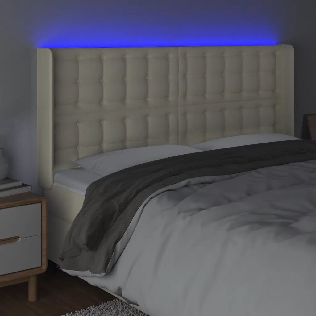 Testiera a LED Crema 183x16x118/128 cm in Similpelle cod mxl 49776