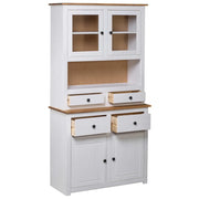 Credenza-Buffet-Armadio da cucina Bianca 93x40,5x180 cm in Legno Massello di Pino Panama