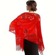 Stola da sposa elegante per donne, stola da sposa, scialli e scialli per donne, foulard per donne, scialle per donne, foulards per donne, copertura per spalle per donne, abito da sera elegante - rosso