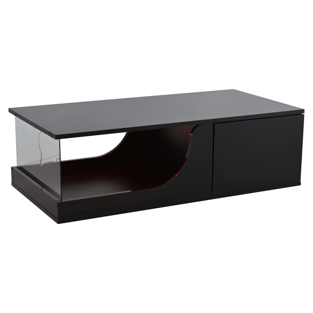 Tavolino da salotto 100x50x30 cm con LED e 2 cassetti; MDF; nero