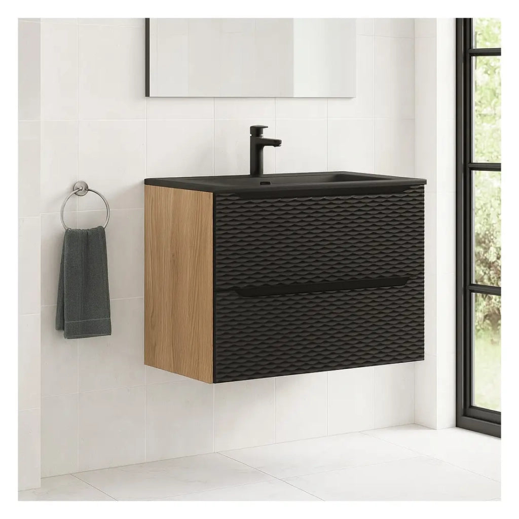 Set da bagno YOKA nero: mobile sottolavabo con cassetti 80cm + lavabo da incasso nero