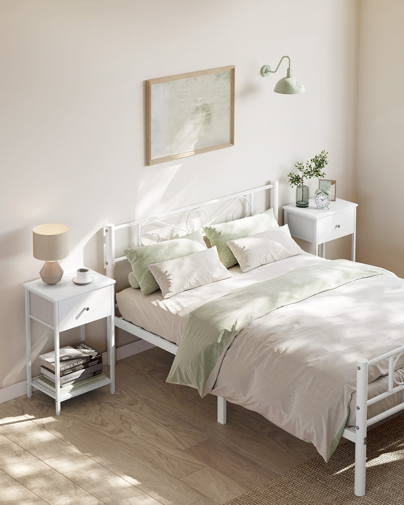 Comodino bianco Valora con cassetto e ripiano