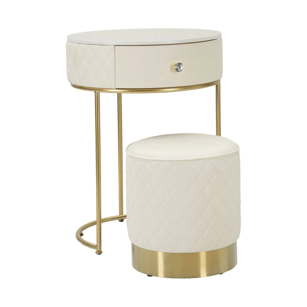 Comodino Miscano, Comò basso, Tavolino da notte, Mensola da letto, 52x52 h70 cm, Bianco e Oro