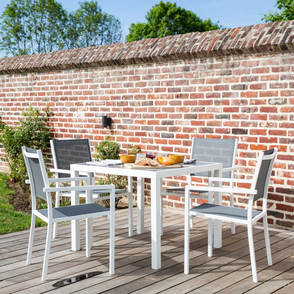 BERGAMOSet di mobili da giardino in textilene grigio 4 posti - alluminio bianco