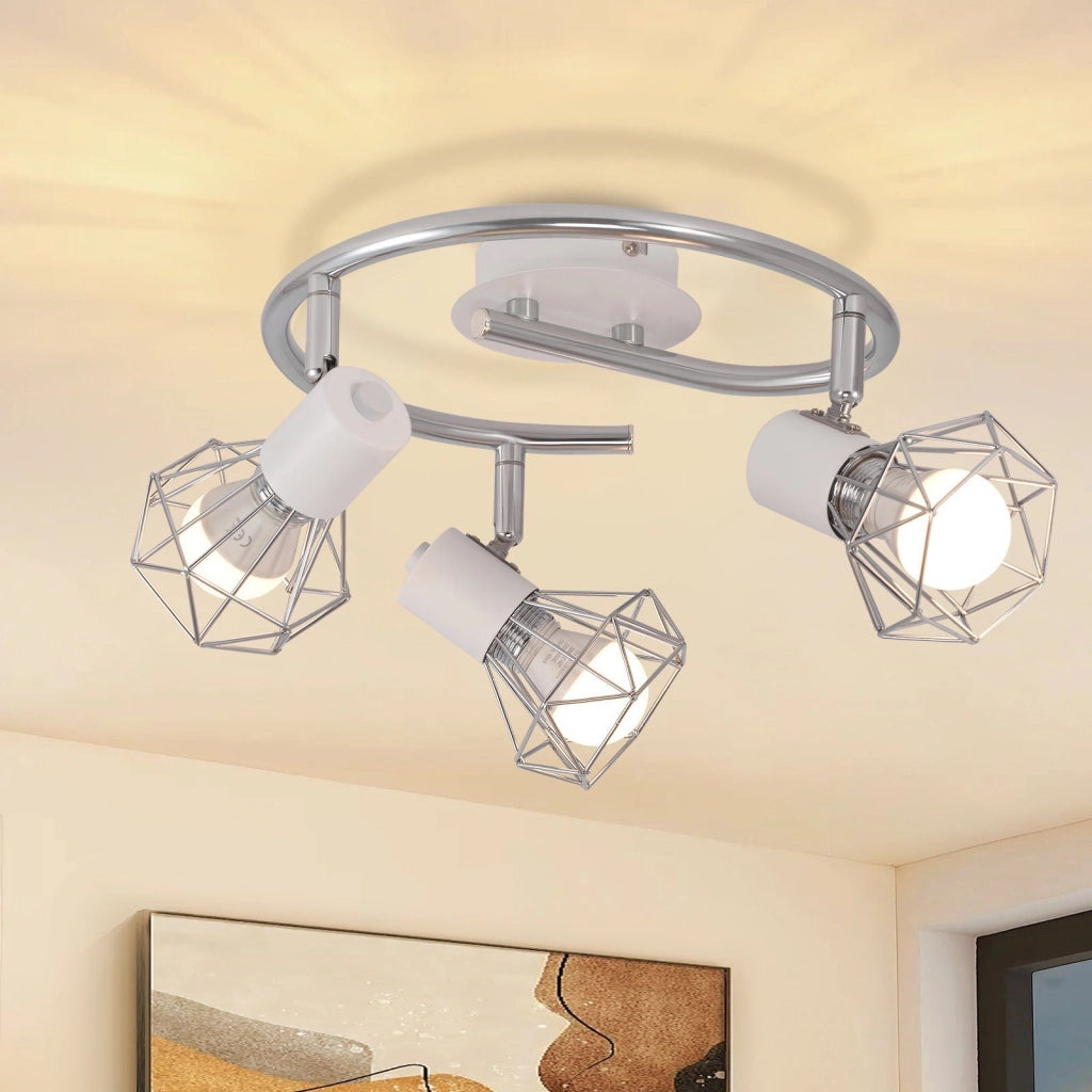 ZMH Lampada da soffitto 3 luci retrò rotanti metallo bianco E14 per soggiorni uffici corridoi