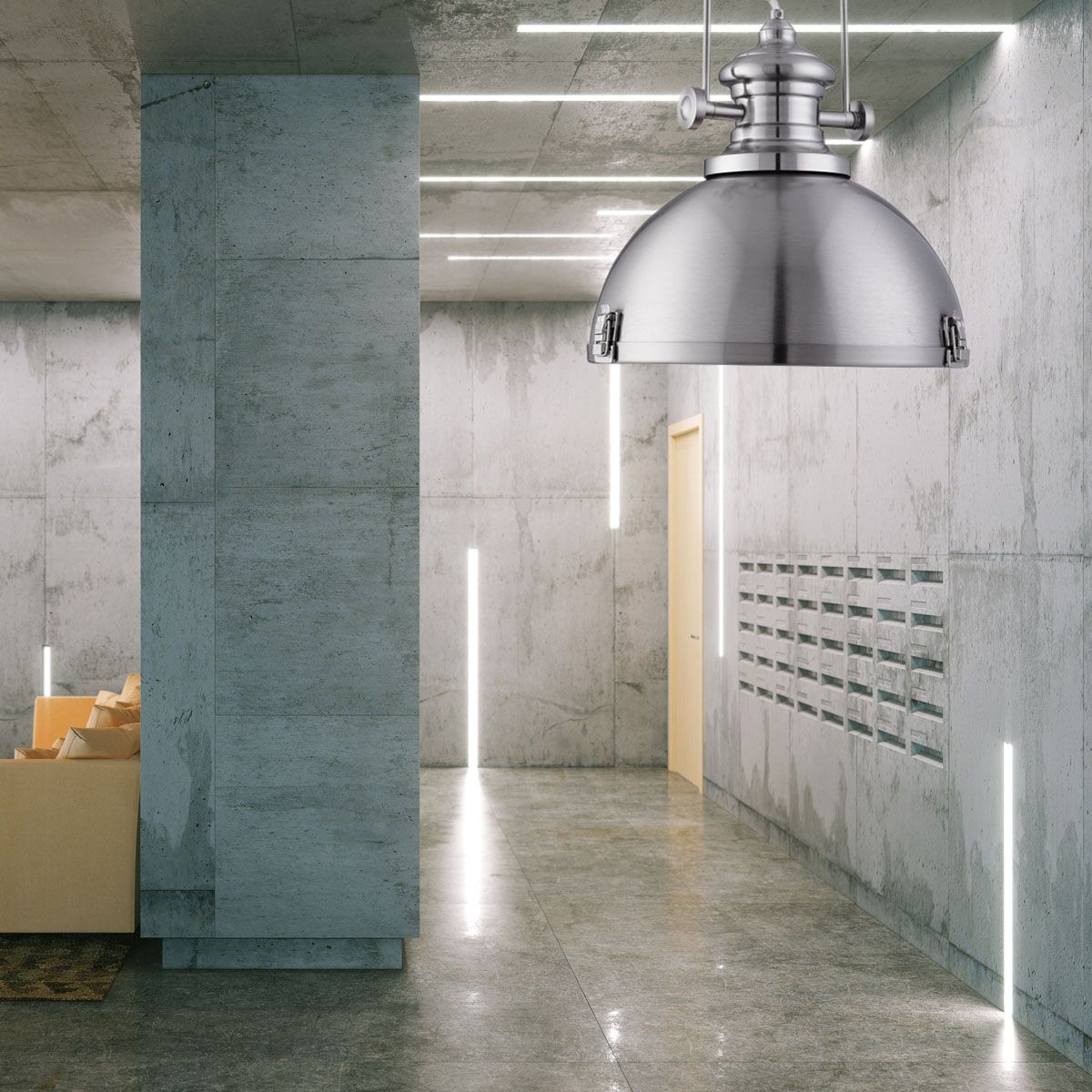 Sospensione Contemporanea Louisiana Acciaio Argento Policarbonato 1 Luce E27