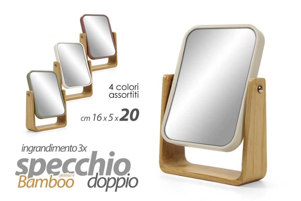 1 Pezzo Specchio Doppio Bagno in Plastica e Bamboo 16 x 5 x 20 cm 4 Colori