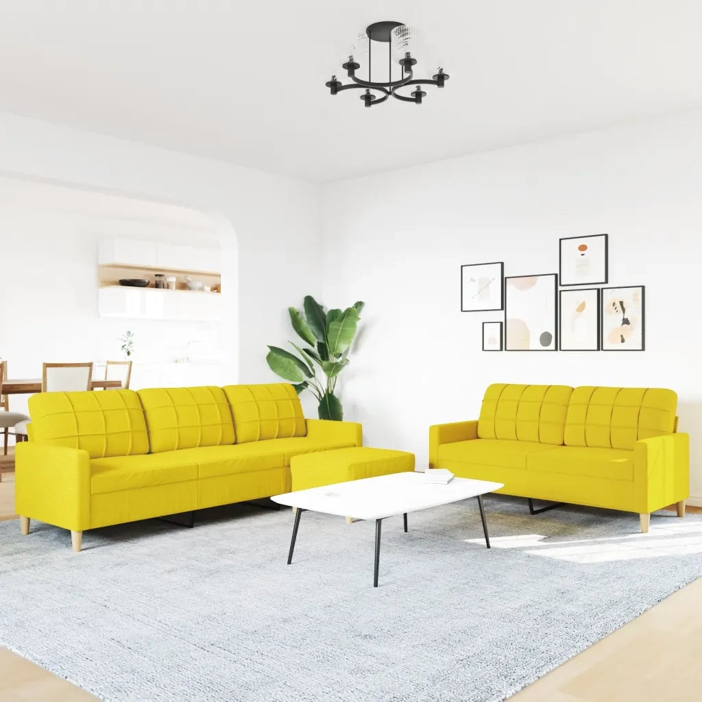 Set di Divani 3 pz con Poggiapiedi Giallo Chiaro in Tessuto 3278332