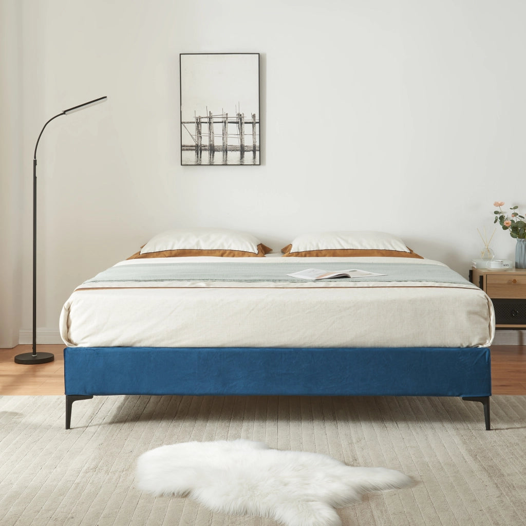 Letto Matrimoniale Lilla con Materasso 180x200 cm Fodera Protettiva Blu [en.casa]