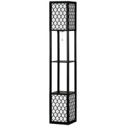 Lampada da Terra a Colonna 26x26x156 cm con 2 Ripiani in MDF e Plastica Nera
