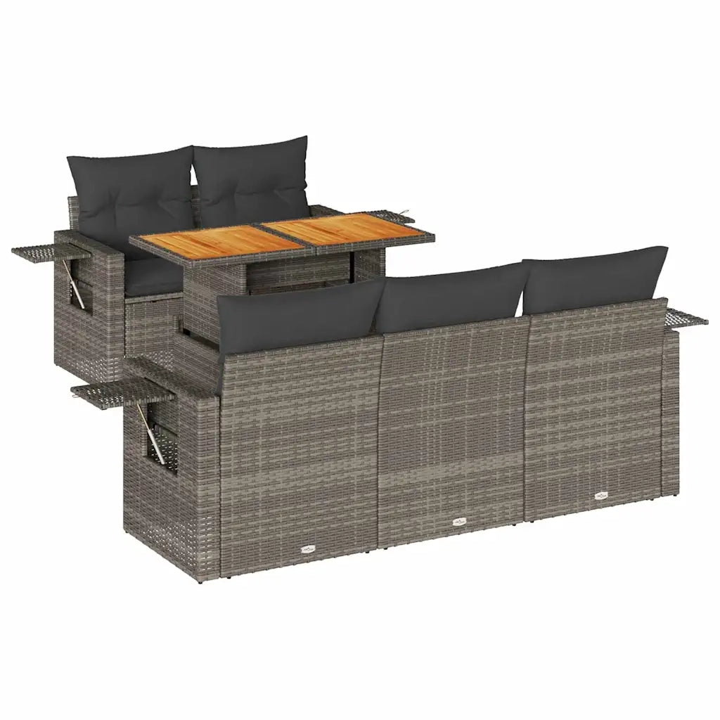 vidaXL Set Divano da Giardino 6 pz con Cuscini Grigio in Polyrattan