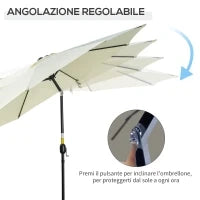Ombrellone da Giardino Inclinabile a 8 Stecche con Manovella, in Metallo e Poliestere, Ø295x250 cm, Beige