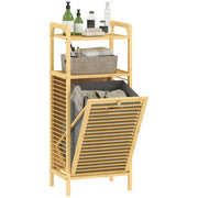 Armadietto Bagno Stretto Bambu con Ripiani e Cestello Estraibile ¨C zephmum ¨C 40x30x95 cm Naturale