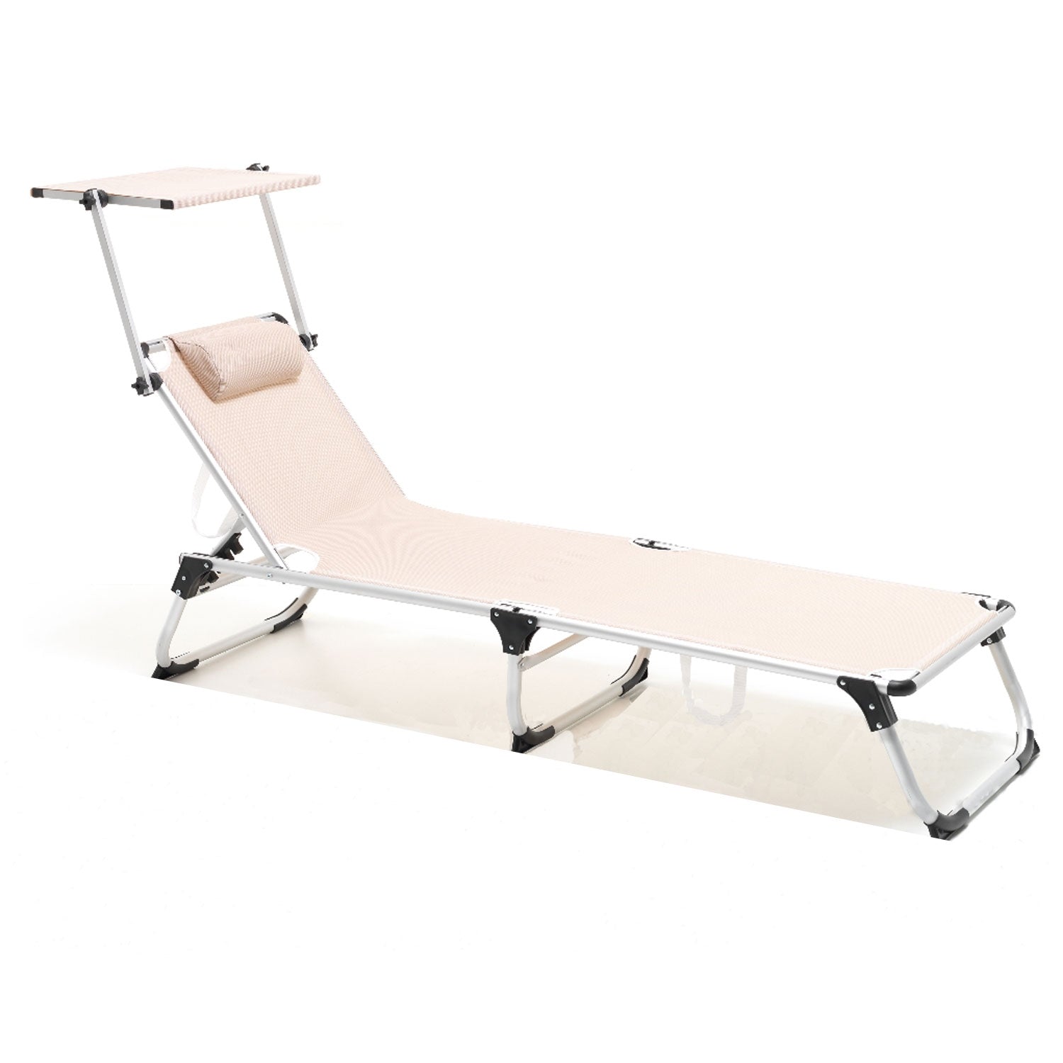 Marvin Lettino Prendisole Sun Pieghevole Reclinabile Leggero Alluminio Cuscino Imbottito e Tettuccio Regolabile da Ecrù