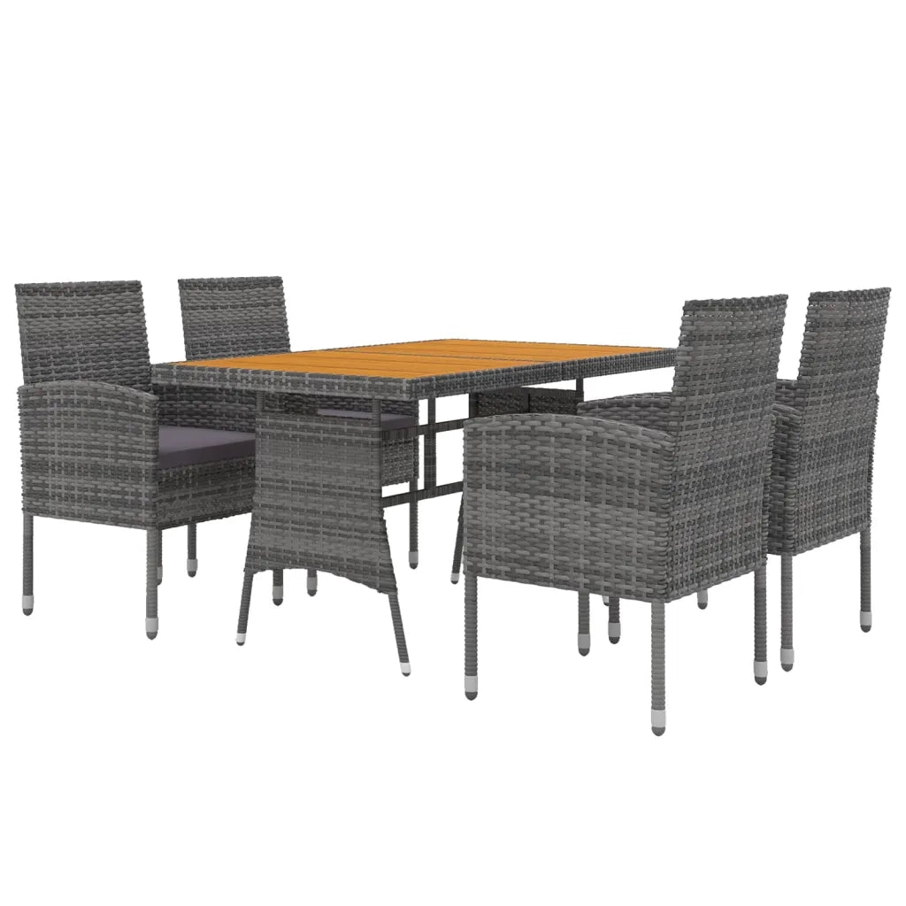 Set da Pranzo per Esterni 5 pz in Polyrattan Grigio cod mxl 35719