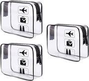 Pacchetto di 3 borse da bagno trasparenti, sacchetto liquido per l'uso in aereo, borsa cosmetica trasparente in PVC, borsa da trucco impermeabile per la valigia a mano per uomini e donne, accessori da viaggio, borse da bagno (A)