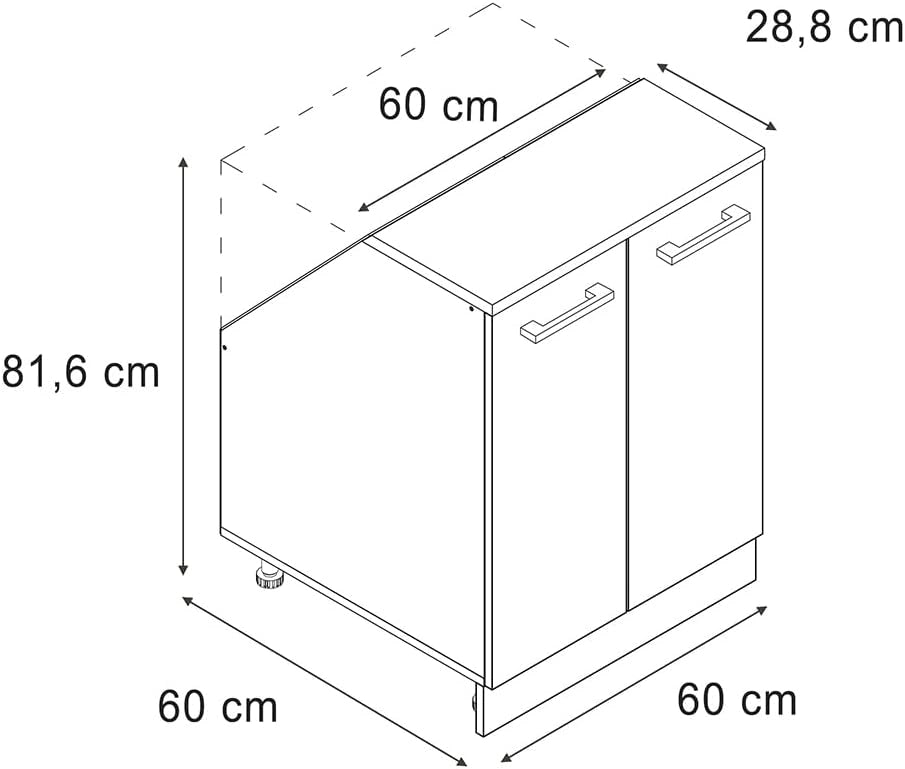 Mobile sottotetto Rion, Rosso lucido, 60 x 81.6 cm con 2 porte, carcassa 60 cm profondità, adatto per il salvaspazio sotto tetti spioventi
