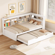 OKWISH Letto estraibile 90×200 cm, Letto Singolo con USB, vani contenitore e mensole, 90×190 cm, senza Materasso, in Legno, Bianco