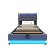 Letto bambino 90×200 cm con contenitore idraulico; LED; 3 USB e Type-C; senza materasso; grigio