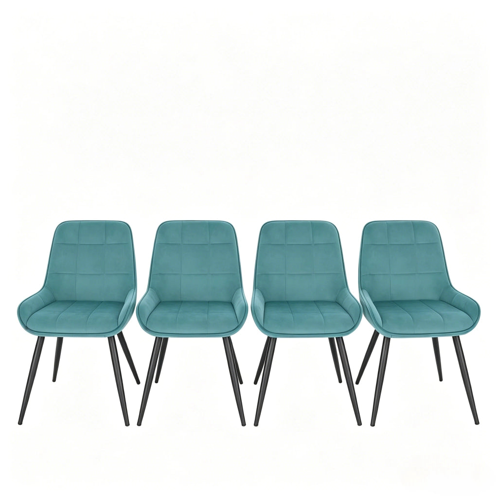 Sedia da Pranzo Set da 4 con Schienale Ergonomico e Piedini Regolabili in Metallo e Velluto Turchese