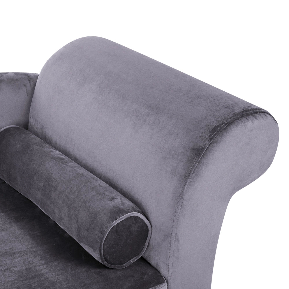 Chaise longue Rivestimento in velluto grigio con contenitore a versione destra con supporto