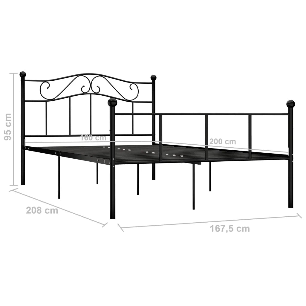 Letto matrimoniale | Letto per adulti | Giroletto Nero in Metallo 160x200 cm