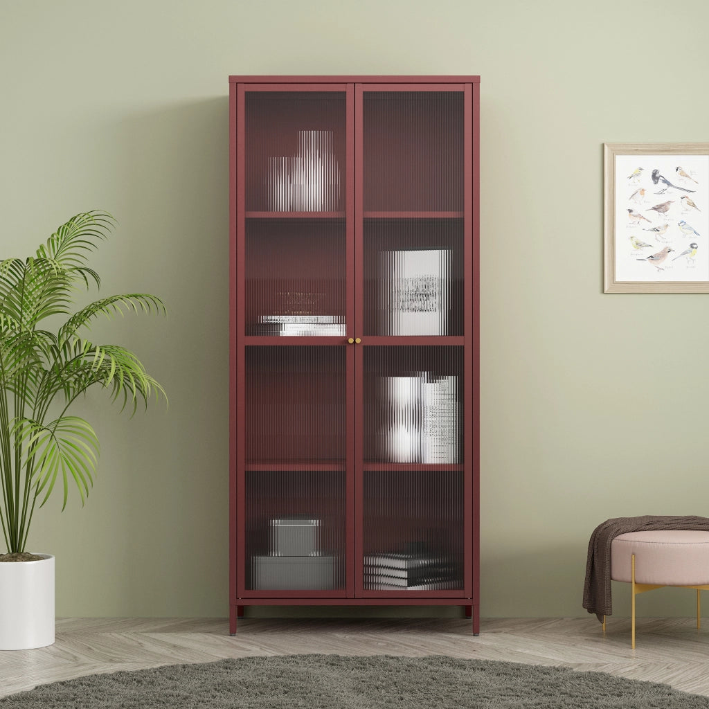 Armadio a Vetrata Säkylä con 4 Scomparti 180 x 80 x 35 cm in Acciaio - Rosso Vino [en.casa]