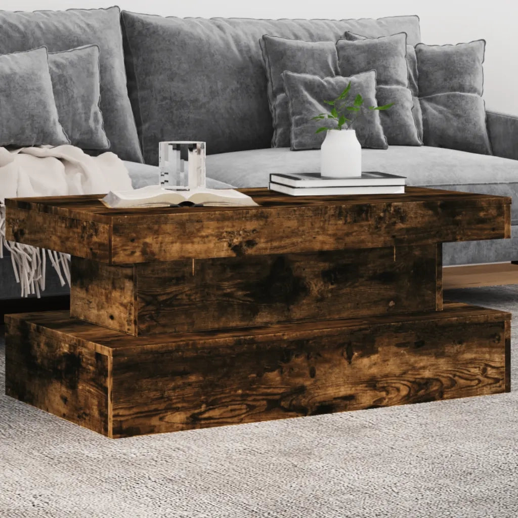 Tavolino da salotto | Tavolino da caff¨¨ | Tavolino da Soggiorno con Luci LED Rovere Fumo 90x50x40 cm