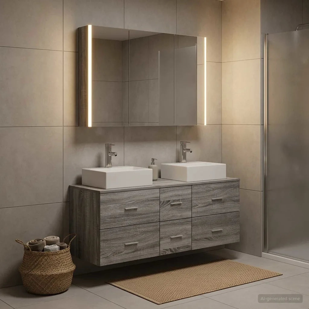 Set di mobili per il bagno 4 pcs Sonoma grigio 3406828