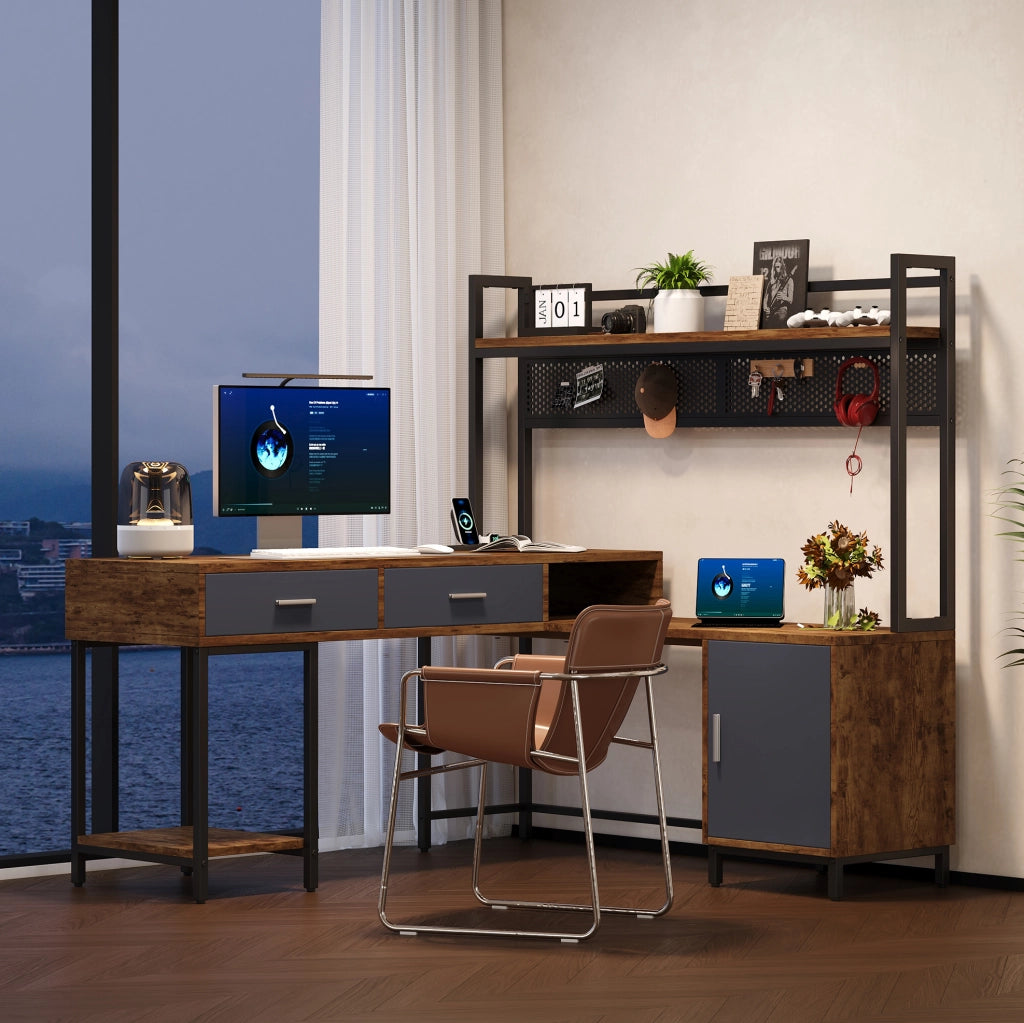 Scrivania angolare industriale 140x140 cm con contenitore