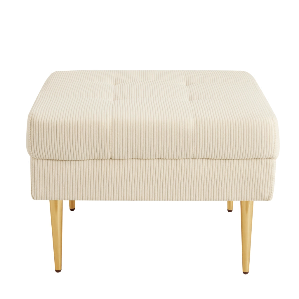 Divano 4 posti 250x70x87 cm con pouf separato configurabile a L; velluto a coste beige chiaro