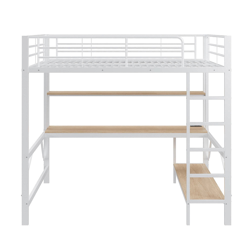 Letto mezzanino 140x200cm - Xylo - bianco, USB, luce controllabile