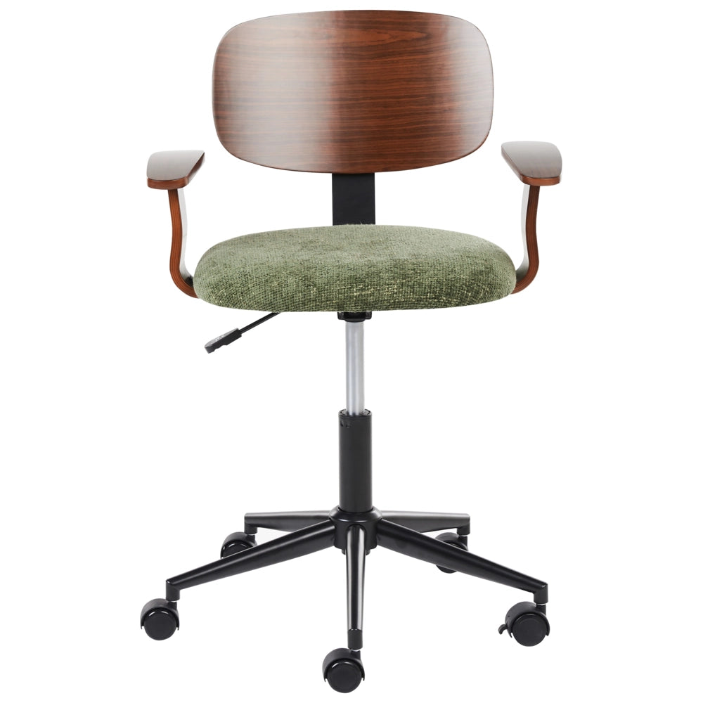 Elegante sedia girevole in tessuto poliestere Legno scuro e verde ufficio domestico elegante