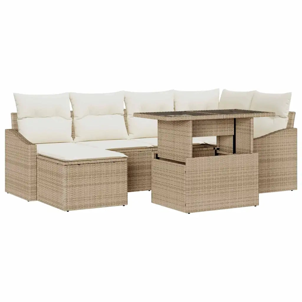 Set Divano da Giardino con cuscino 7 pcs Beige e Crema