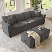 Divano modulare trasformabile a L o U 261x134x82 cm in ciniglia grigio con USB e Type-C