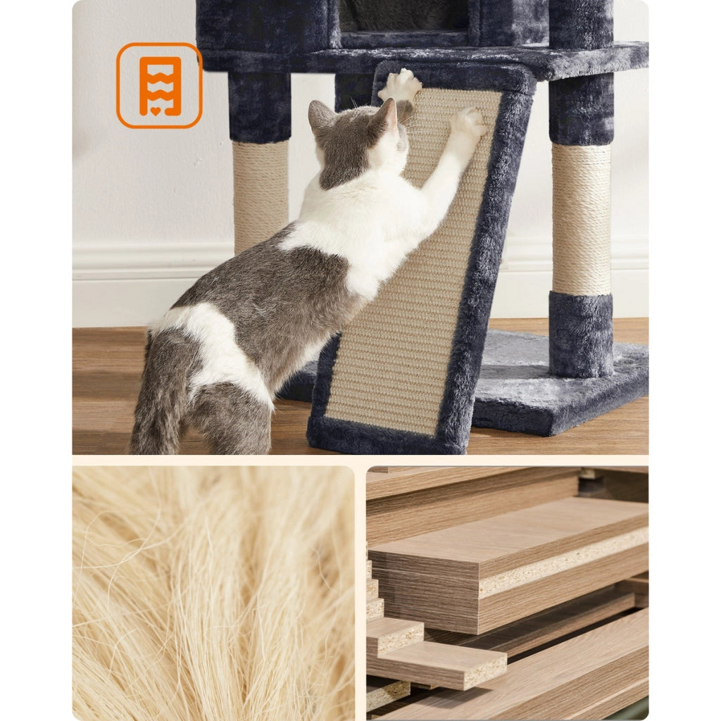 Albero tiragraffi per gatti Oskar in sisal e peluche grigio scuro