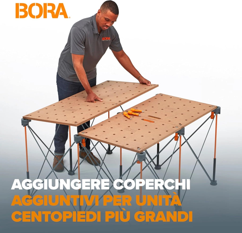 Centipede CK22TM - Banco da lavoro per cavalli da lavoro centopiedi Bora – 61 x 121,9 cm – Include piano in legno con fori per cani da 20 mm + 6 maniglie di bloccaggio a rotazione rapida per