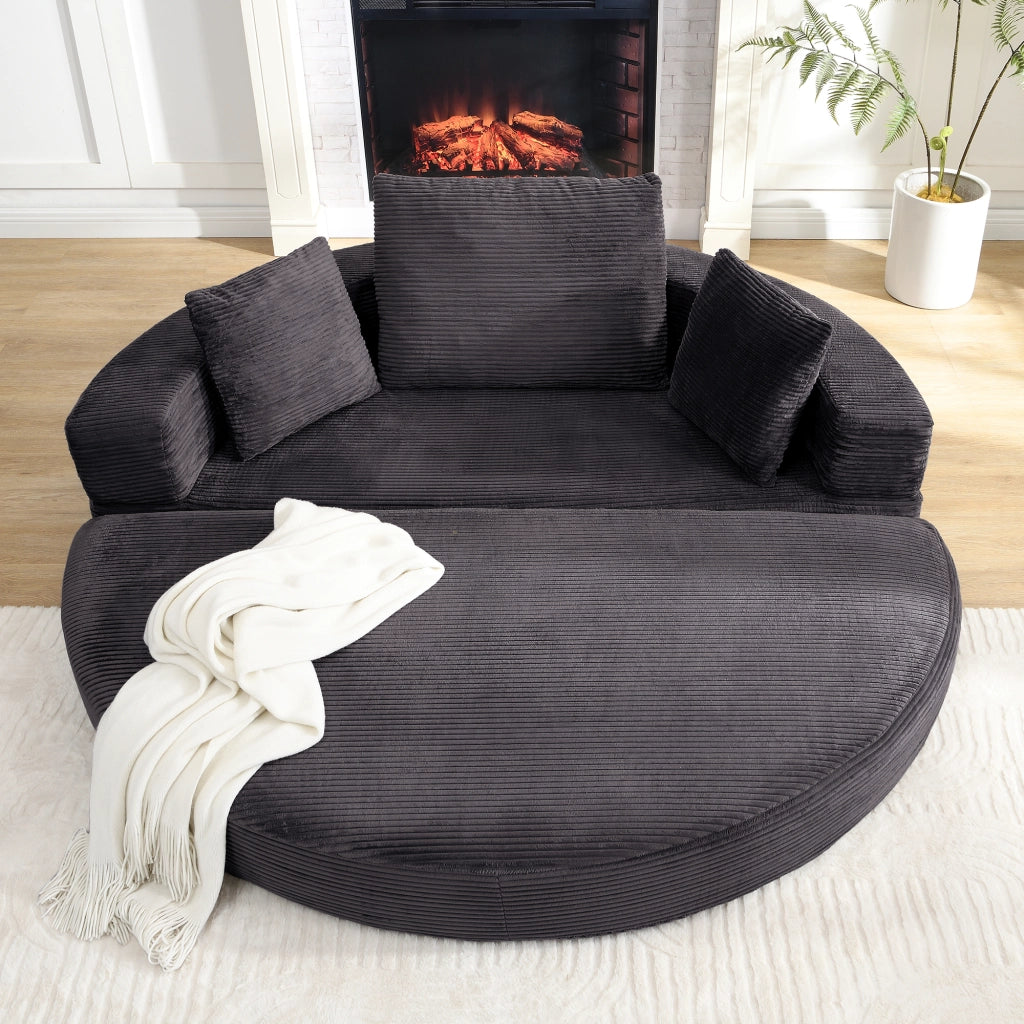 Divano letto pieghevole senza molle in velluto a coste con 3 cuscini e schienale alto nero 173 × 176 cm