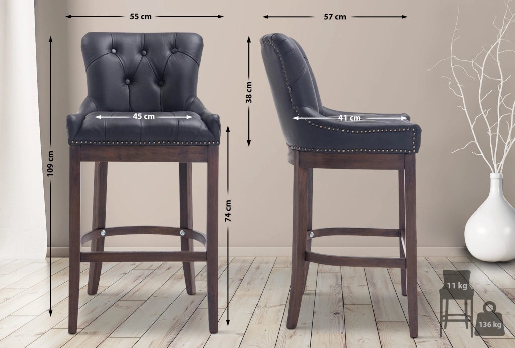 Sgabello Lakewood vera pelle antico-scuro nero