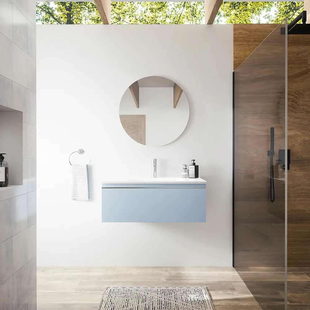 Mobile bagno sospeso 80 cm blu pastello opaco con lavabo | Darwin