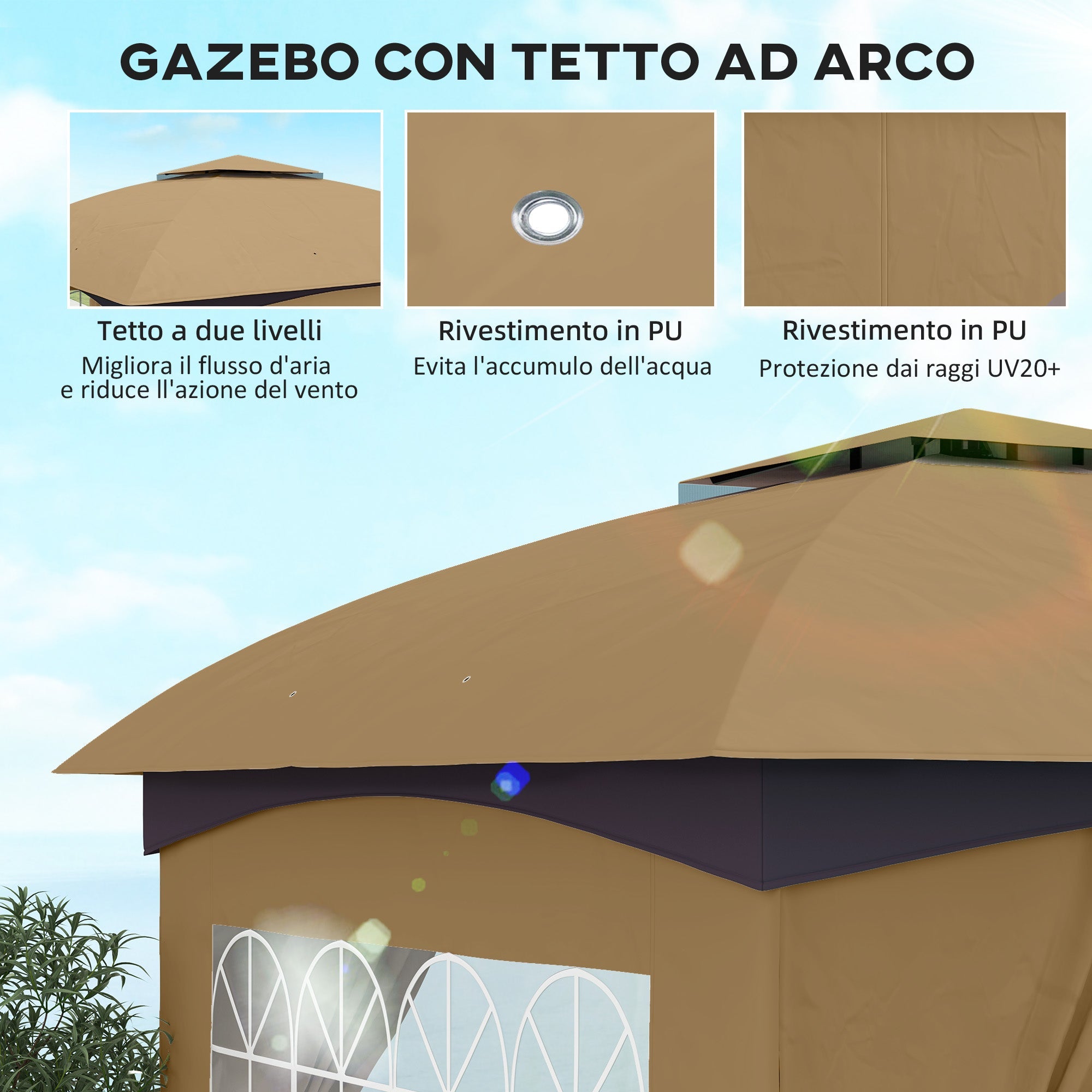 Gazebo da Giardino 335x335x285 cm Protezione UV e Tetto a 2 Livelli Beige