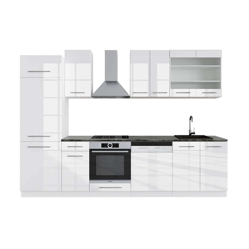 Cucina componibile Fame-Line Bianco lucido/Bianco 300 cm, PL Antracite Vicco