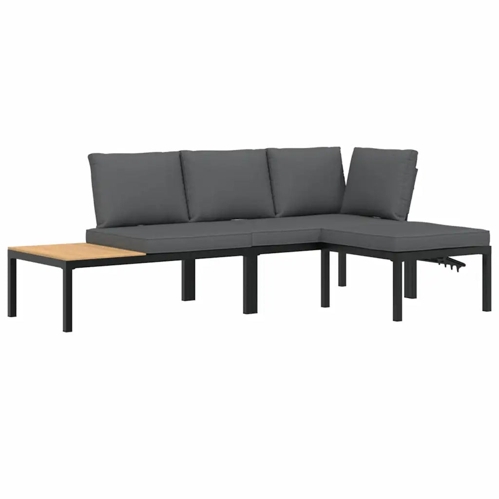 Set Divani da Giardino 3 pz con Cuscini in Alluminio Nero