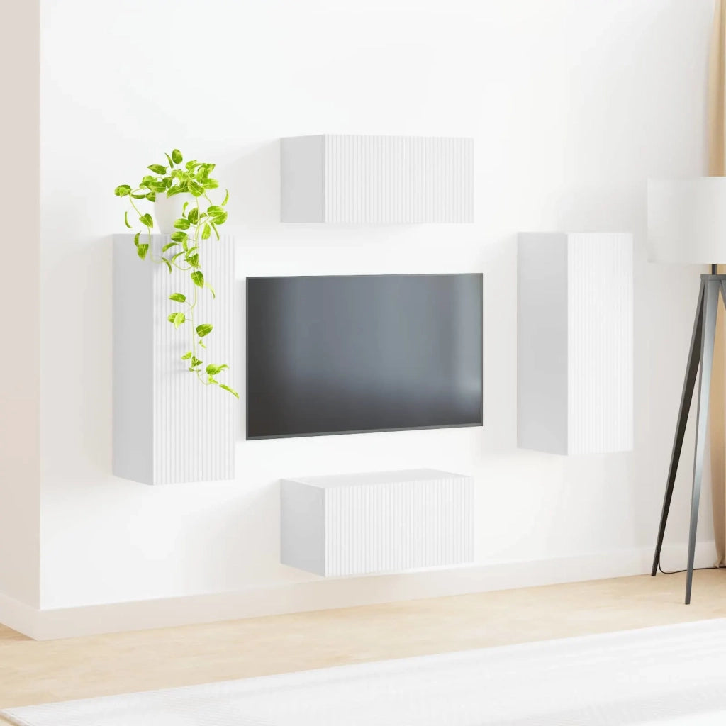 Set mobile TV Montaggio a parete 2 pcs Bianco Legno multistrato 3408970