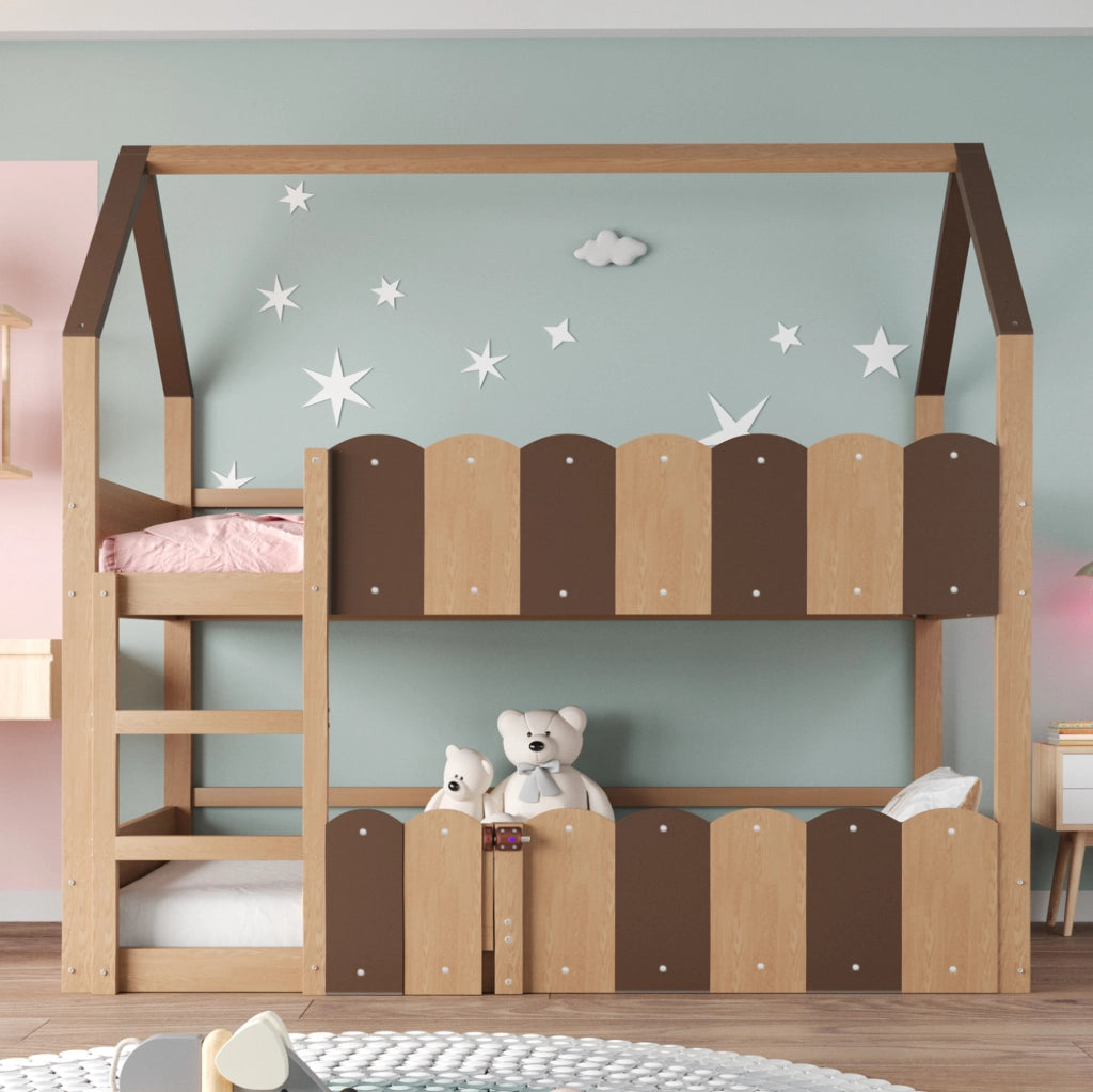 Letto a castello per bambini 90x200 cm a casetta in legno