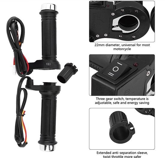 Manubrii elettrici universali per motociclette - 22 mm - Pomo di guida riscaldato - Utilizzo comodo e stile - Adatto a tutti i modelli