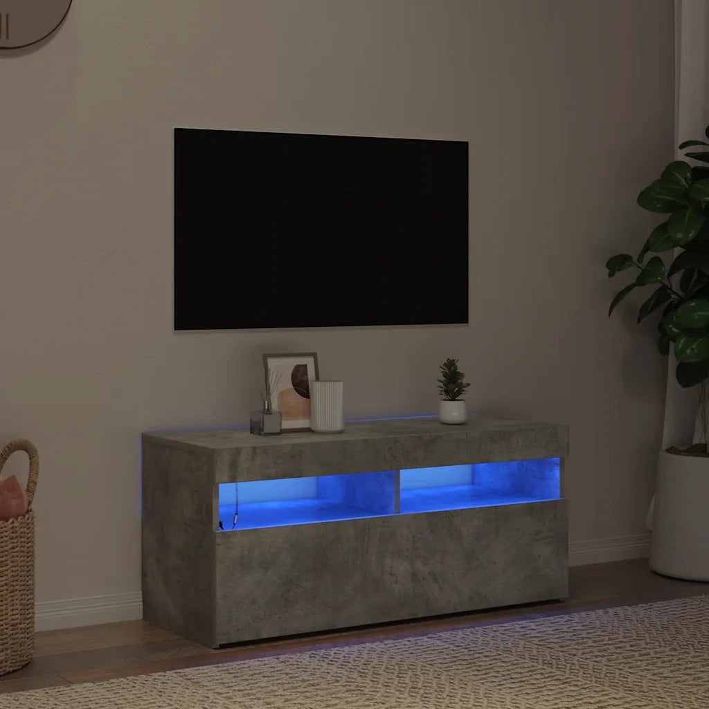Mobile Porta TV con Luci LED Grigio Cemento 90x35x40 cm 804386