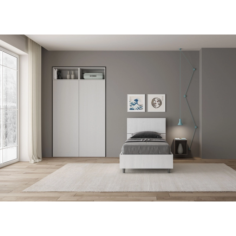 Letto Singolo 80x190 cm testata inclinata Demas - Senza rete,Bianco Frassino