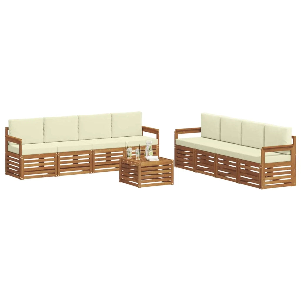 Set di divani da esterno 9 pz Naturale e Crema 3374555